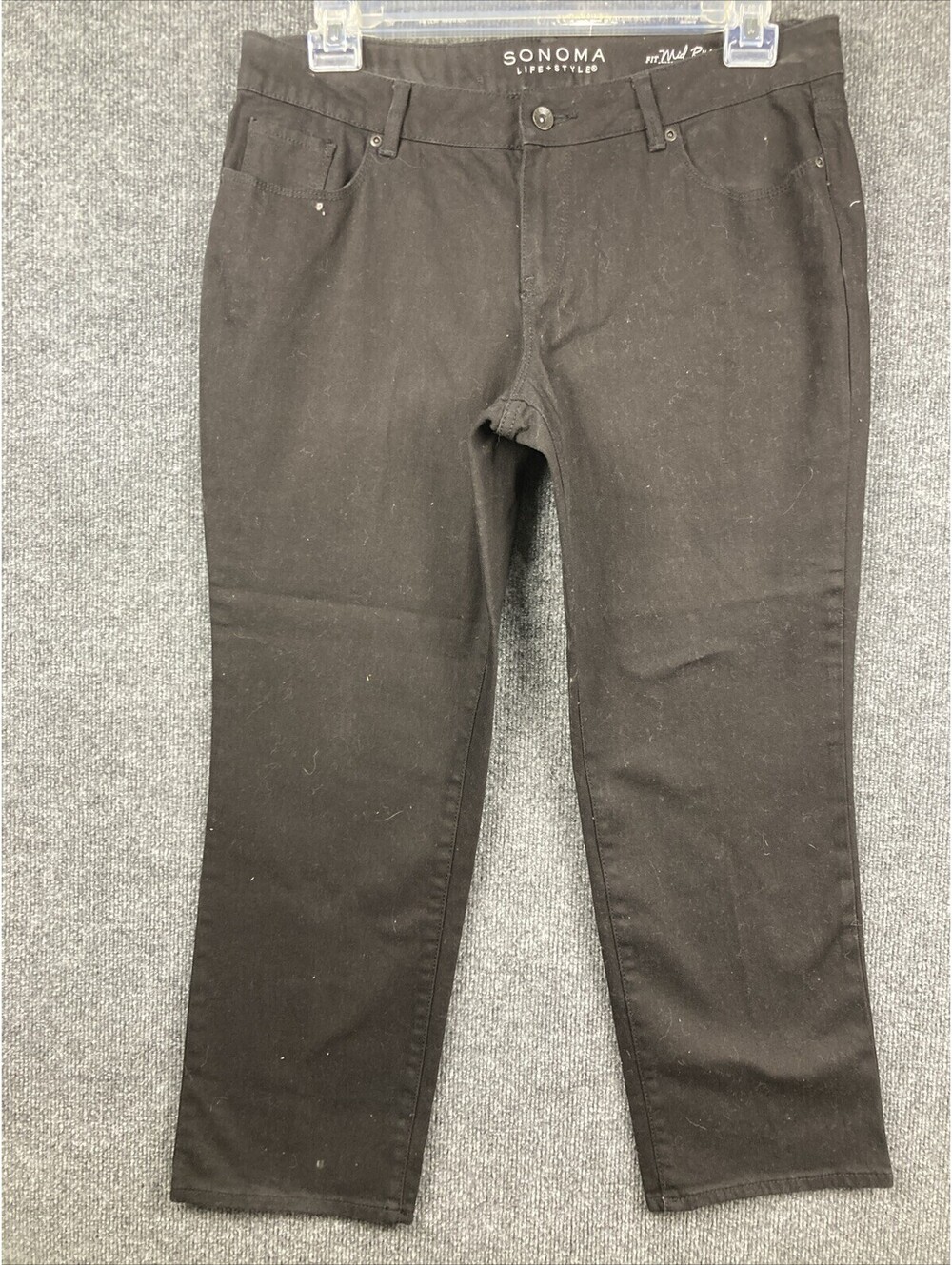Sonoma Womens Size 14 Petite Straight Leg Mid Rise Black Denim Jeans EUC